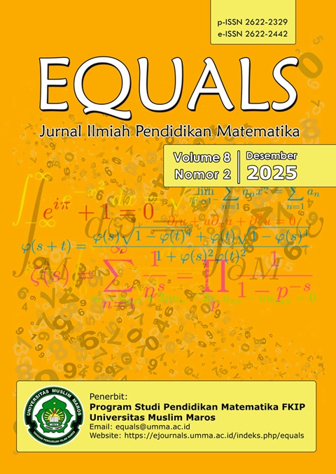 					View Vol. 8 No. 2 (2025): EQUALS: Jurnal Ilmiah Pendidikan Matematika
				